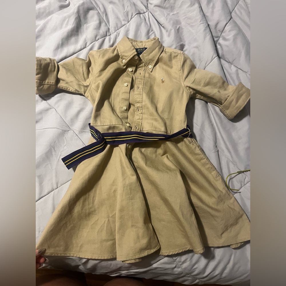 Polo by Ralph Lauren Kids Beige Dress with Navy Belt